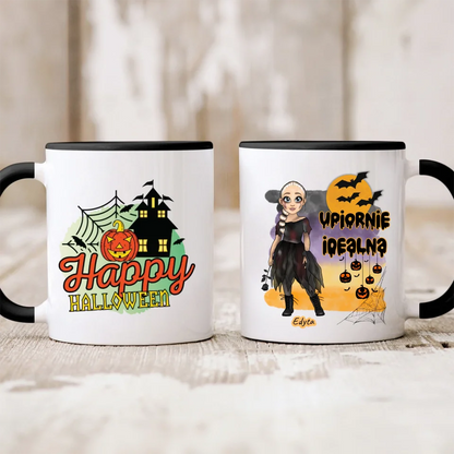 Halloweenowy kubek personalizowany UPIORNIE IDEALNA | zabawny motyw #13