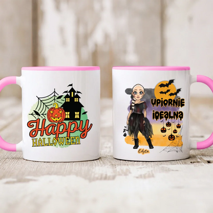 Halloweenowy kubek personalizowany UPIORNIE IDEALNA | zabawny motyw #13