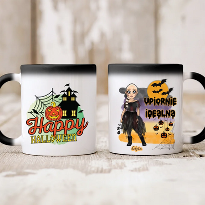 Halloweenowy kubek personalizowany UPIORNIE IDEALNA | zabawny motyw #13
