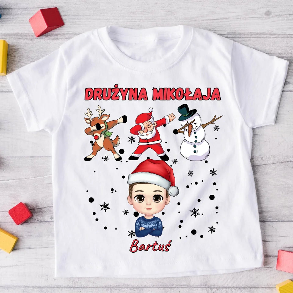 Koszulka świąteczna dla dziecka - Drużyna Mikołaja - Personalizowana - Prezent na święta #8099