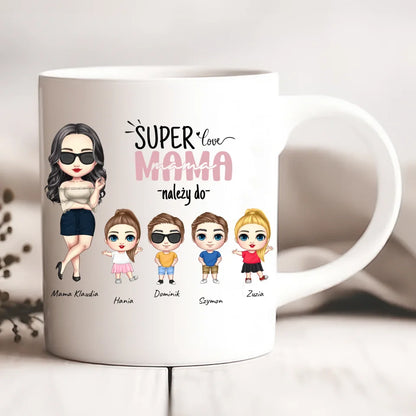 Kubek personalizowany dla mamy z dziećmi SUPER LOVE MAMA | rodzinny motyw #1551
