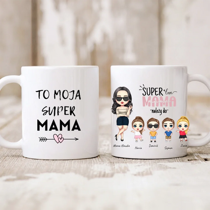 Kubek personalizowany dla mamy z dziećmi SUPER LOVE MAMA | rodzinny motyw #1551