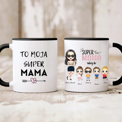 Kubek personalizowany dla mamy z dziećmi SUPER LOVE MAMA | rodzinny motyw #1551
