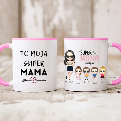 Kubek personalizowany dla mamy z dziećmi SUPER LOVE MAMA | rodzinny motyw #1551