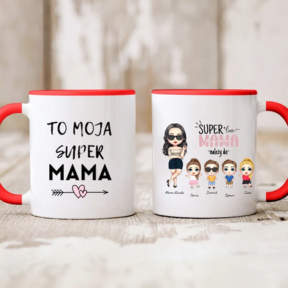Kubek personalizowany dla mamy z dziećmi SUPER LOVE MAMA | rodzinny motyw #1551
