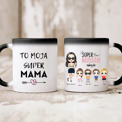 Kubek personalizowany dla mamy z dziećmi SUPER LOVE MAMA | rodzinny motyw #1551