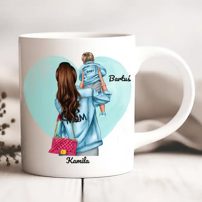 Kubek personalizowany dla mamy i dziecka MOM, BABY | rodzinny motyw #6