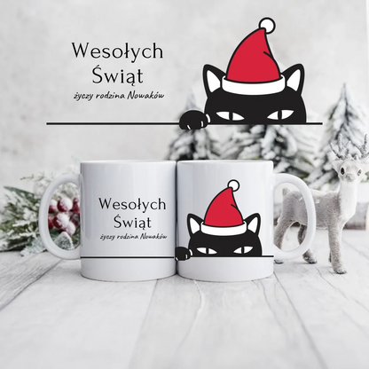 Świąteczny kubek personalizowany WESOŁYCH ŚWIĄT ŻYCZY RODZINA | z personalizacją życzeń #0612