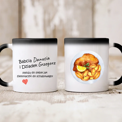 Kubek personalizowany dla dziadków PASUJĄ DO SIEBIE JAK ZIEMNIACZKI I SCHABOWY! | zabawny motyw #01342