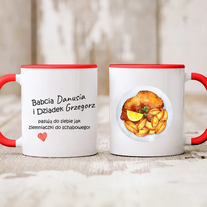 Kubek personalizowany dla dziadków PASUJĄ DO SIEBIE JAK ZIEMNIACZKI I SCHABOWY! | zabawny motyw #01342