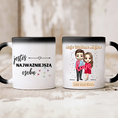 Kubek personalizowany dla par MOJE ULUBIONE MIEJSCE. JESTEŚ NAJWAŻNIEJSZĄ OSOBĄ | romantyczny motyw #4527