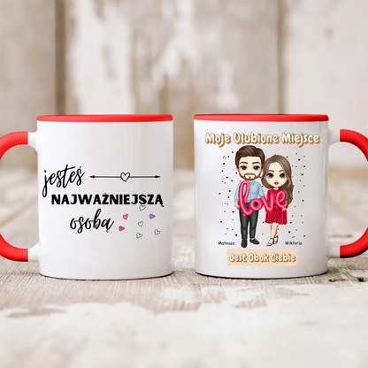 Kubek personalizowany dla par MOJE ULUBIONE MIEJSCE. JESTEŚ NAJWAŻNIEJSZĄ OSOBĄ | romantyczny motyw #4527