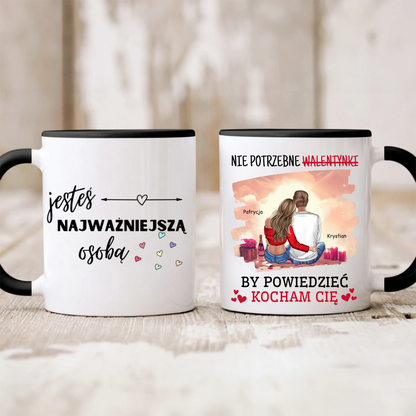 Walentynkowy kubek personalizowany dla par JESTEŚ NAJWAŻNIEJSZĄ OSOBĄ. NIE POTRZEBNE WALENTYNKI BY POWIEDZIEĆ KOCHAM CIĘ | z personalizacją imion #4221