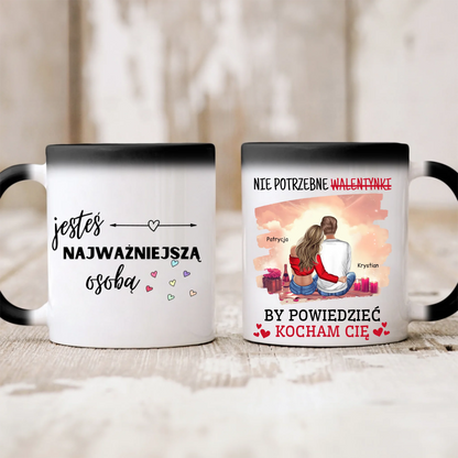 Walentynkowy kubek personalizowany dla par JESTEŚ NAJWAŻNIEJSZĄ OSOBĄ. NIE POTRZEBNE WALENTYNKI BY POWIEDZIEĆ KOCHAM CIĘ | z personalizacją imion #4221