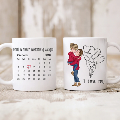 Kubek personalizowany dla par DZIEŃ, W KTÓRYM WSZYSTKO SIĘ ZACZĘŁO | motyw na rocznice #4500