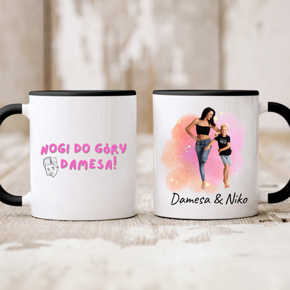 Kubek personalizowany dla mamy z dzieckiem NOGI DO GÓRY DAMESA | z personalizacją zdjęć #2