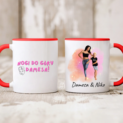 Kubek personalizowany dla mamy z dzieckiem NOGI DO GÓRY DAMESA | z personalizacją zdjęć #2
