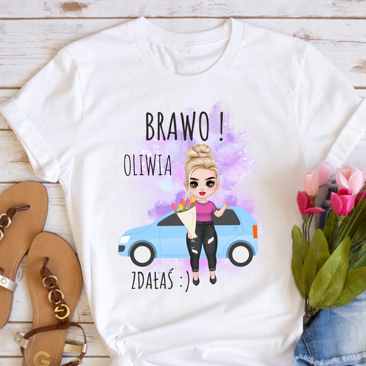Koszulka dla kobiety - prawo jazdy - prezent za zdane prawo jazdy - Personalizowana #990