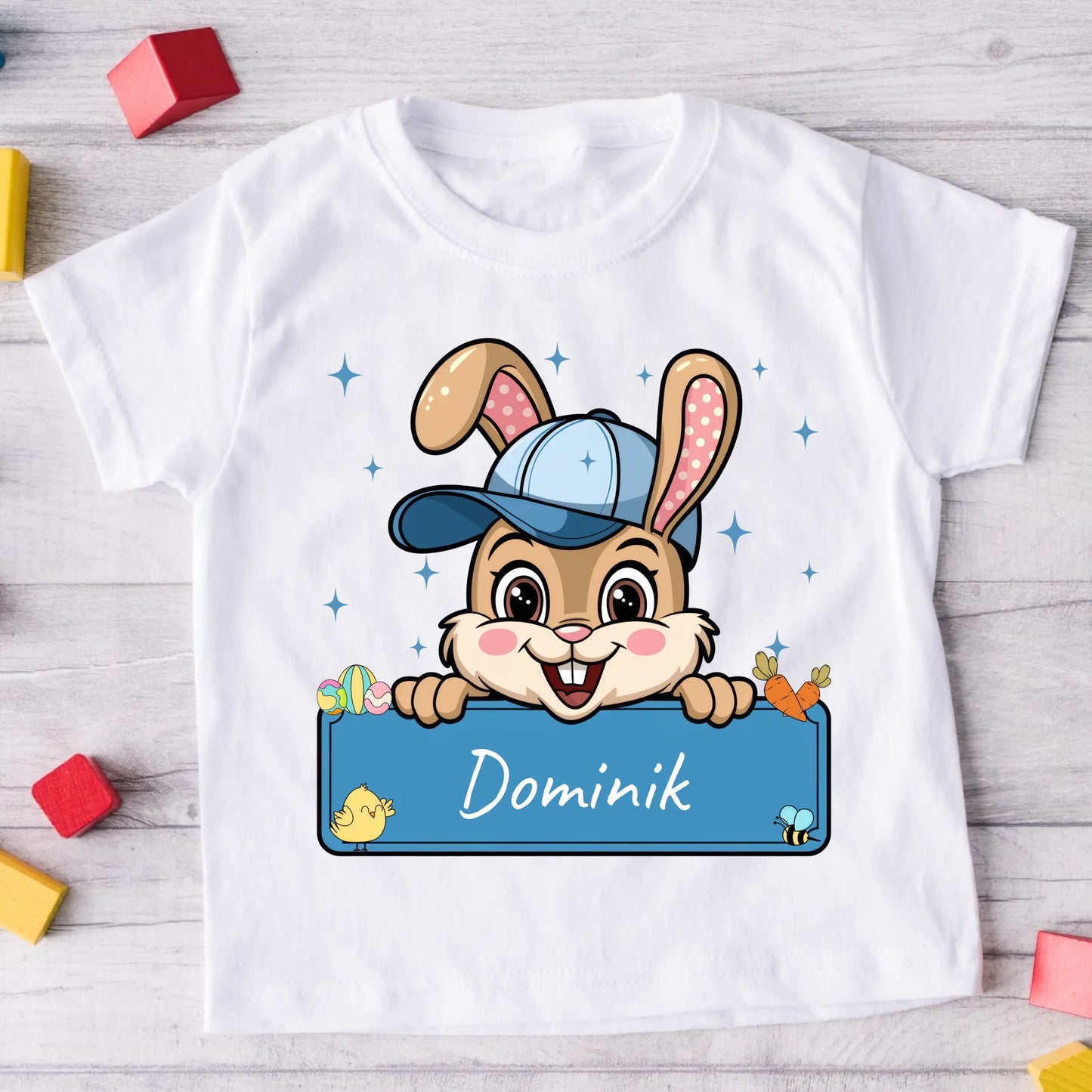Koszulka dla dziecka z króliczkiem i imieniem - Prezent na Wielkanoc - Personalizowana #471