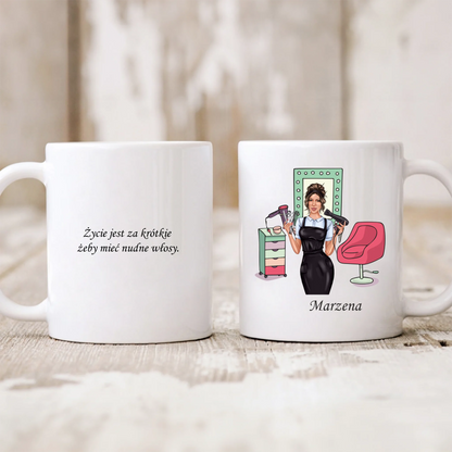 Kubek personalizowany dla fryzjerki | motyw fashion doll #556