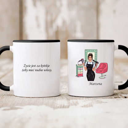 Kubek personalizowany dla fryzjerki | motyw fashion doll #556