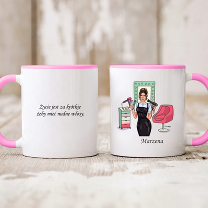 Kubek personalizowany dla fryzjerki | motyw fashion doll #556
