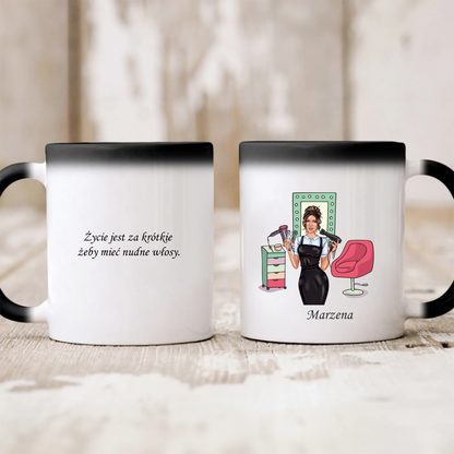Kubek personalizowany dla fryzjerki | motyw fashion doll #556