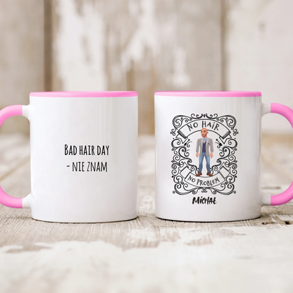 Kubek personalizowany dla mężczyzny NO HAIR NO PROBLEM | motyw z łysym mężczyzną #654