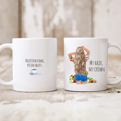 Kubek personalizowany dla kobiety MY HAIR, MY CROWN | z personalizacją imienia i postaci #698