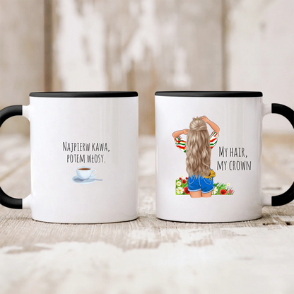 Kubek personalizowany dla kobiety MY HAIR, MY CROWN | z personalizacją imienia i postaci #698
