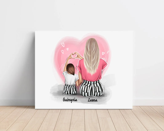 Obraz na płótnie personalizowany ze wzorem Mama + Córka/Syn - Prezent na dzień mamy #9