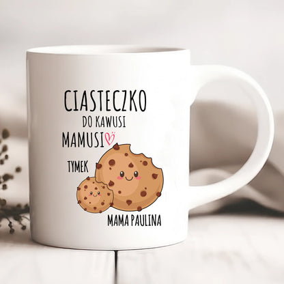 Kubek personalizowany dla mamy CIASTECZKO DO KAWUSI MAMUSI | zabawny motyw z rodziną ciasteczek #8900