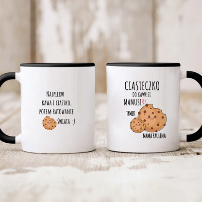 Kubek personalizowany dla mamy CIASTECZKO DO KAWUSI MAMUSI | zabawny motyw z rodziną ciasteczek #8900