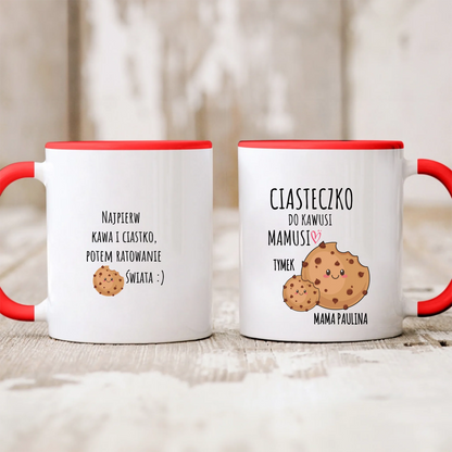 Kubek personalizowany dla mamy CIASTECZKO DO KAWUSI MAMUSI | zabawny motyw z rodziną ciasteczek #8900