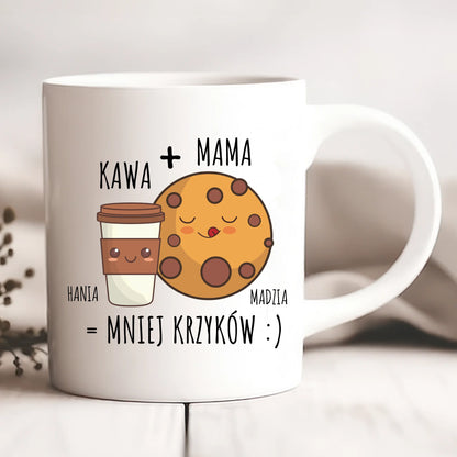 Kubek personalizowany dla mamy KAWA + MAMA = MNIEJ KRZYKÓW | motyw dla kawosza #457