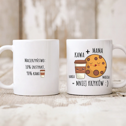 Kubek personalizowany dla mamy KAWA + MAMA = MNIEJ KRZYKÓW | motyw dla kawosza #457