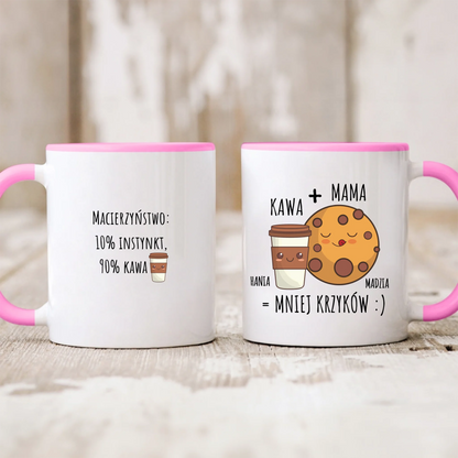 Kubek personalizowany dla mamy KAWA + MAMA = MNIEJ KRZYKÓW | motyw dla kawosza #457