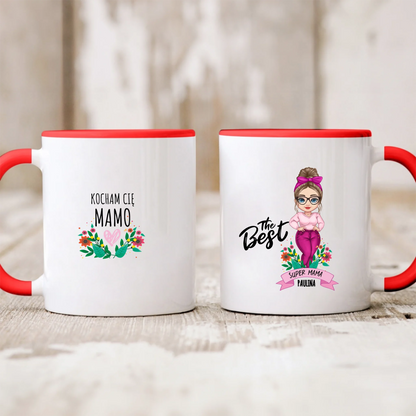 Kubek personalizowany dla mamy THE BEST SUPER MAMA | z personalizacją postaci #1267