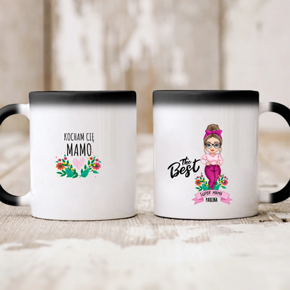 Kubek personalizowany dla mamy THE BEST SUPER MAMA | z personalizacją postaci #1267
