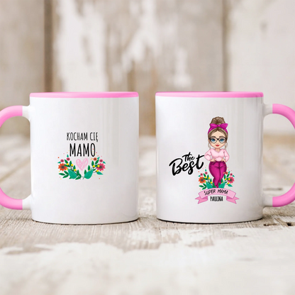 Kubek personalizowany dla mamy THE BEST SUPER MAMA | z personalizacją postaci #1267