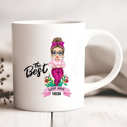Kubek personalizowany dla mamy THE BEST SUPER MAMA | z personalizacją postaci #1267