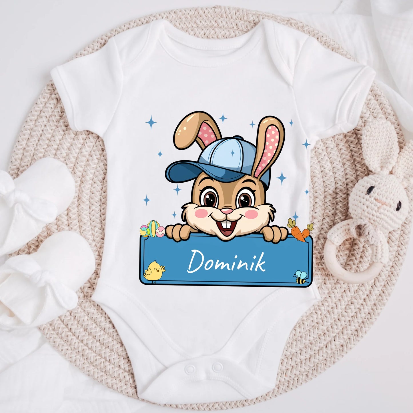 Koszulka dla dziecka z króliczkiem i imieniem - Prezent na Wielkanoc - Personalizowana #471