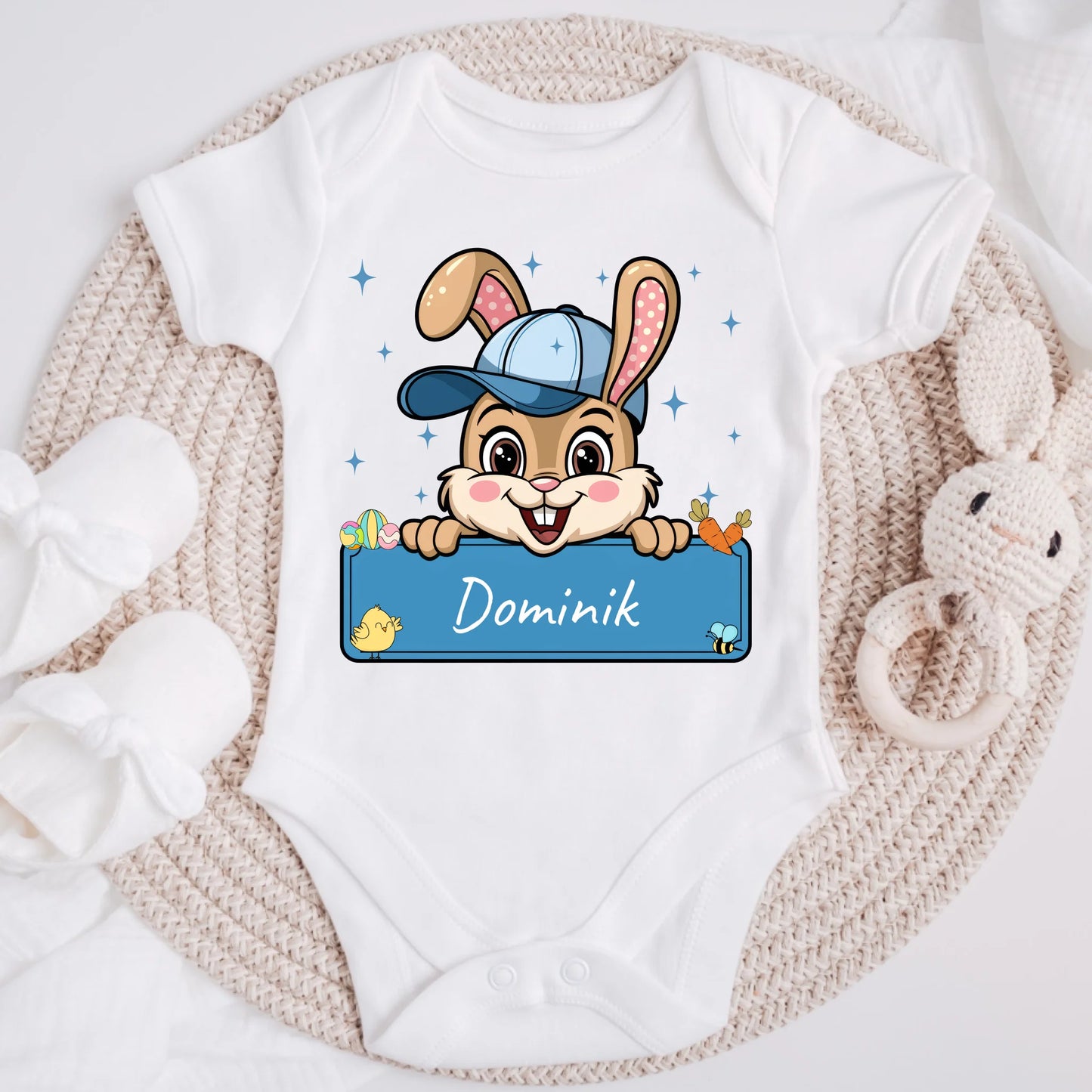 Koszulka dla dziecka z króliczkiem i imieniem - Prezent na Wielkanoc - Personalizowana #471