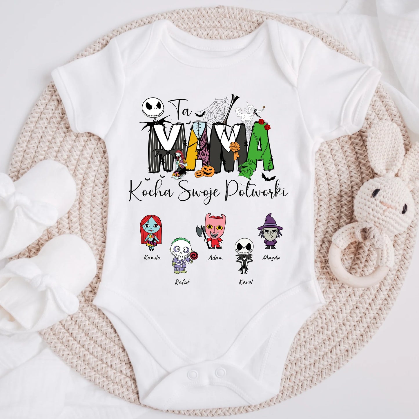 Koszulka rodzinna - 1-5 dzieci - mama kocha swoje potworki - Personalizowana - Prezent na Halloween #5535