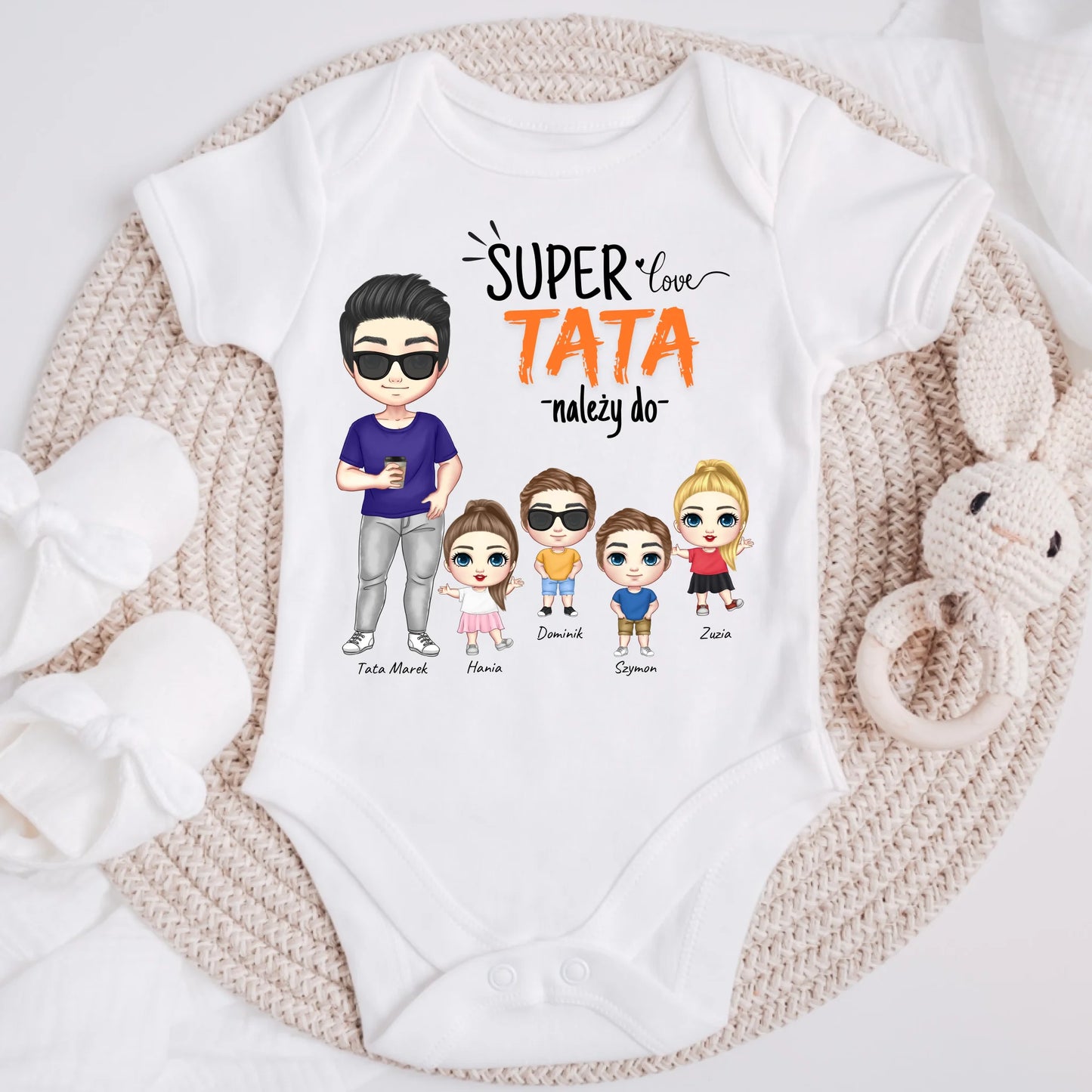 Koszulka ze wzorem tata i 1-4 dzieci - Personalizowana (rodzinna) #7522