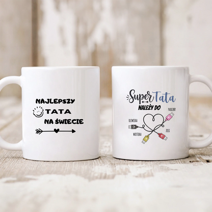 Kubek personalizowany dla taty SUPER TATA NALEŻY DO | z personalizacją imion #567