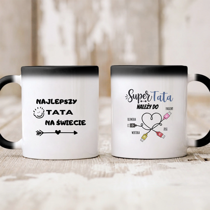 Kubek personalizowany dla taty SUPER TATA NALEŻY DO | z personalizacją imion #567
