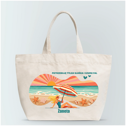 Torba personalizowana POTRZEBUJĘ SŁOŃCA I FAL | wakacyjny motyw plażowy #59182