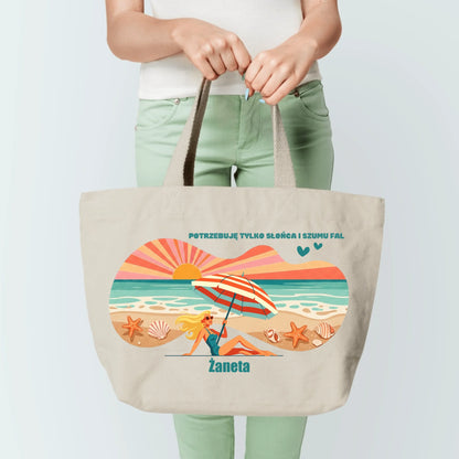 Torba personalizowana POTRZEBUJĘ SŁOŃCA I FAL | wakacyjny motyw plażowy #59182