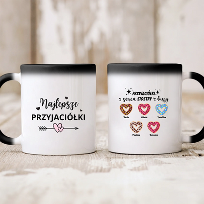 Kubek personalizowany dla przyjaciółek PRZYJACIÓŁKI Z SERCA SIOSTRY Z DUSZY | motyw z pączkami #504